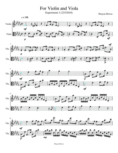 For Violin and Viola in D flat Major Experiment 3