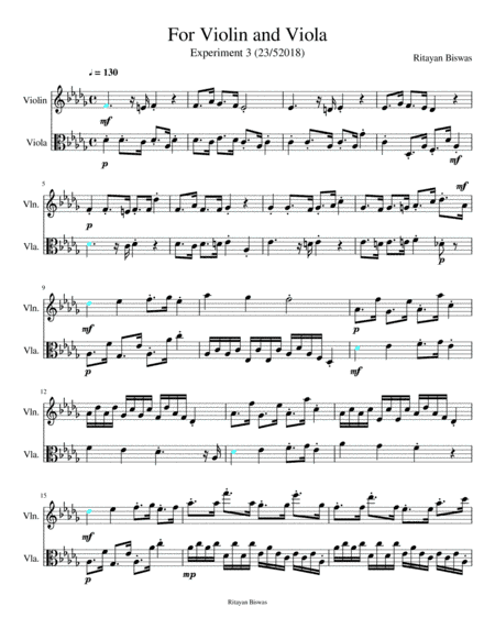 For Violin and Viola in D flat Major Experiment 3