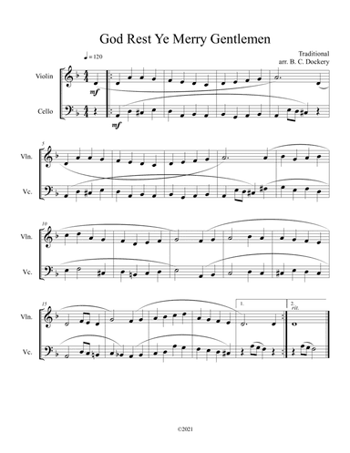 God Rest Ye Merry Gentlemen (Violin and Cello Duet) (arr. B. C. Dockery)