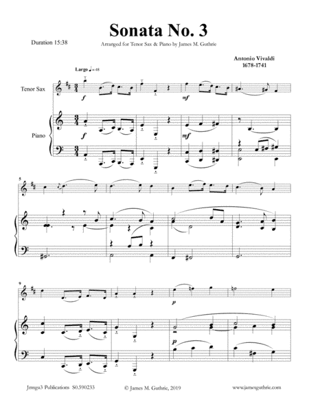 Vivaldi: Sonata No. 3 for Tenor Sax & Piano (arr. James M. Guthrie, ASCAP)