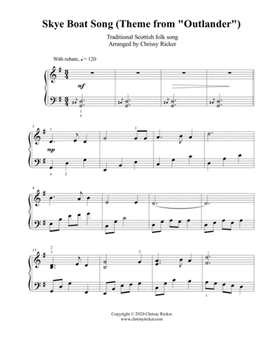 Skye Boat Song (Theme from "Outlander") - intermediate piano (arr. Chrissy Ricker)
