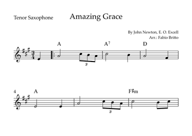 Amazing Grace for Tenor Saxophone Solo with Chords (arr. Fabio Britto)