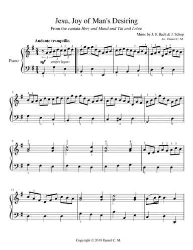 Jesu, Joy of Man's Desiring for piano (easy) (arr. Daniel C. M.)