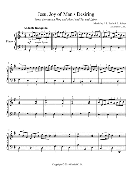 Jesu, Joy of Man's Desiring for piano (easy) (arr. Daniel C. M.)