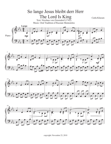 So lange Jesus bleibt der Herr * The Lord Is King (arr. Carla Klassen)