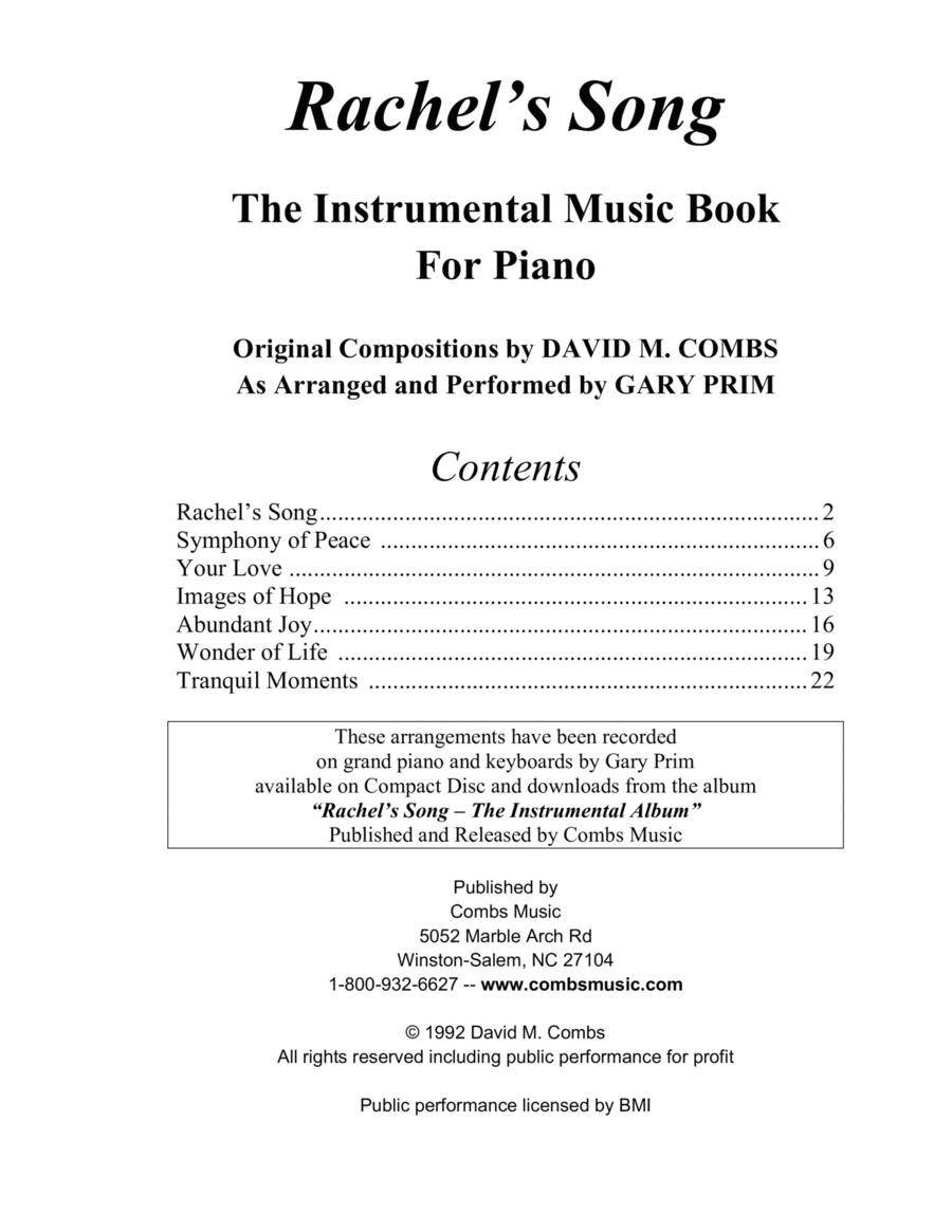 Rachel's Song - The Instrument Music Book for Piano
