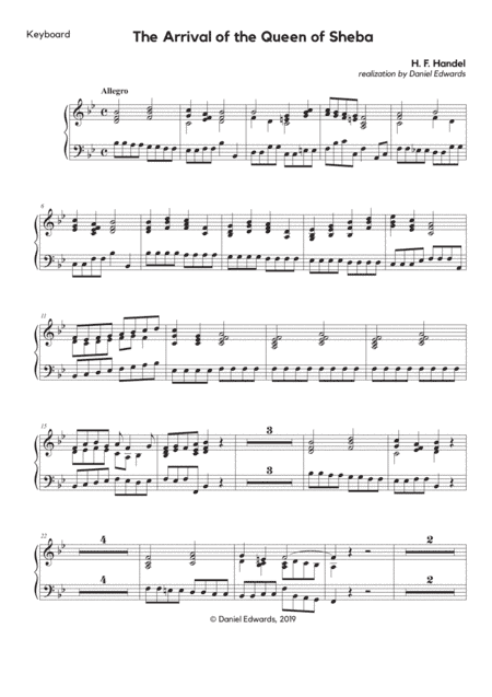 The Arrival of the Queen of Sheba - keyboard (harpsichord) realisation (arr. Daniel Edwards)