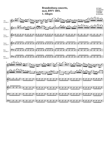 Brandenburg concerto no.6, BWV 1051 (arrangement for 6 recorders) (arr. Gil Garty)