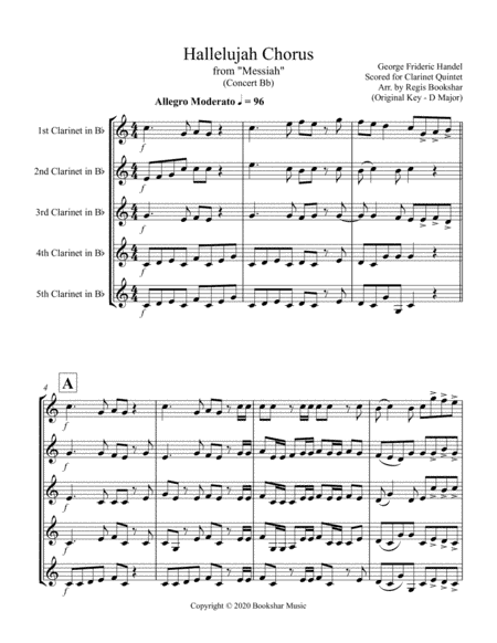 Hallelujah (from "Messiah") (Bb) (Clarinet Quintet) (arr. Regis Bookshar)