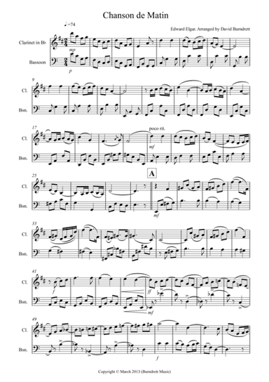 Chanson De Matin for Clarinet And Bassoon (arr. D.Burndrett)