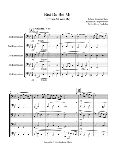 Bist Du Bei Mir (Euphonium Quintet - Bass Clef) (arr. Regis Bookshar)