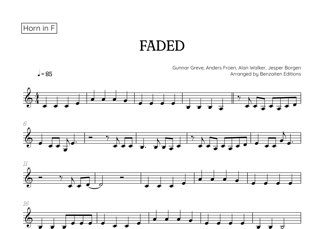 Faded (arr. Benzaiten Editions)