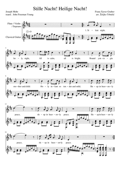 Silent Night, Holy Night for Guitar and Voice/Flute/Violin with English/German lyrics (arr. Zeljko Trbusic)