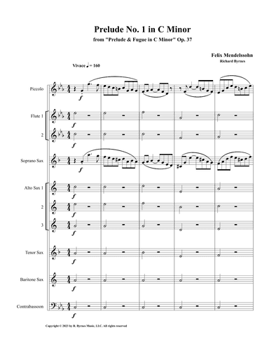 Mendelssohn - Prelude in C Minor, Op. 37 (Saxophone Sextet + Piccolo, 2 Flutes & Contrabassoon) (arr. Richard Byrnes)