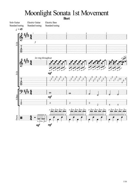 Moonlight Sonata C# Minor 1st Movement (full rock score) (arr. John Hurford)