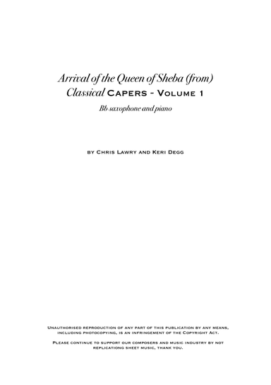 Arrival of the Queen of Sheba - Handel (but not as you know it!) includes original sax solo - Tenor
