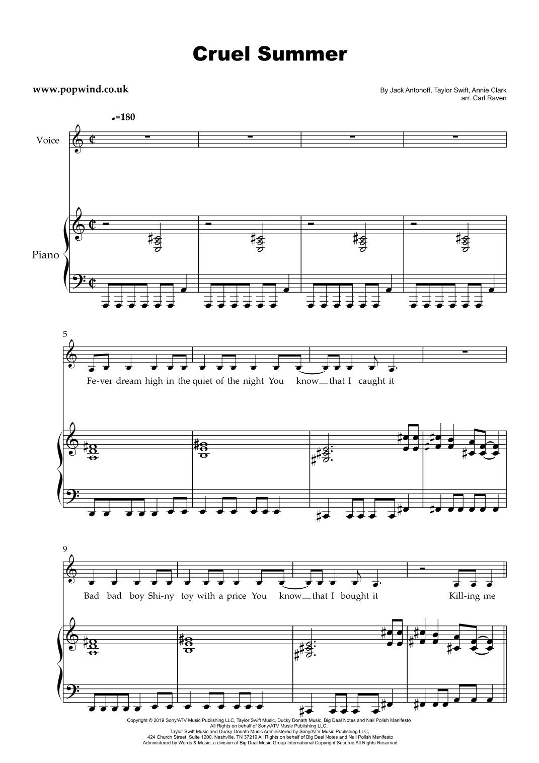 Cruel Summer (arr. Carl Raven)