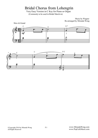 Bridal Chorus - Very Easy Piano Version in C Key (Bridal March) (arr. Miranda Wong)