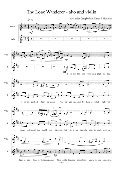 The Lone Wanderer : for contralto voice and violin - Alexander Campbell, arr. Karen E McAulay (arr. Karen E McAulay)