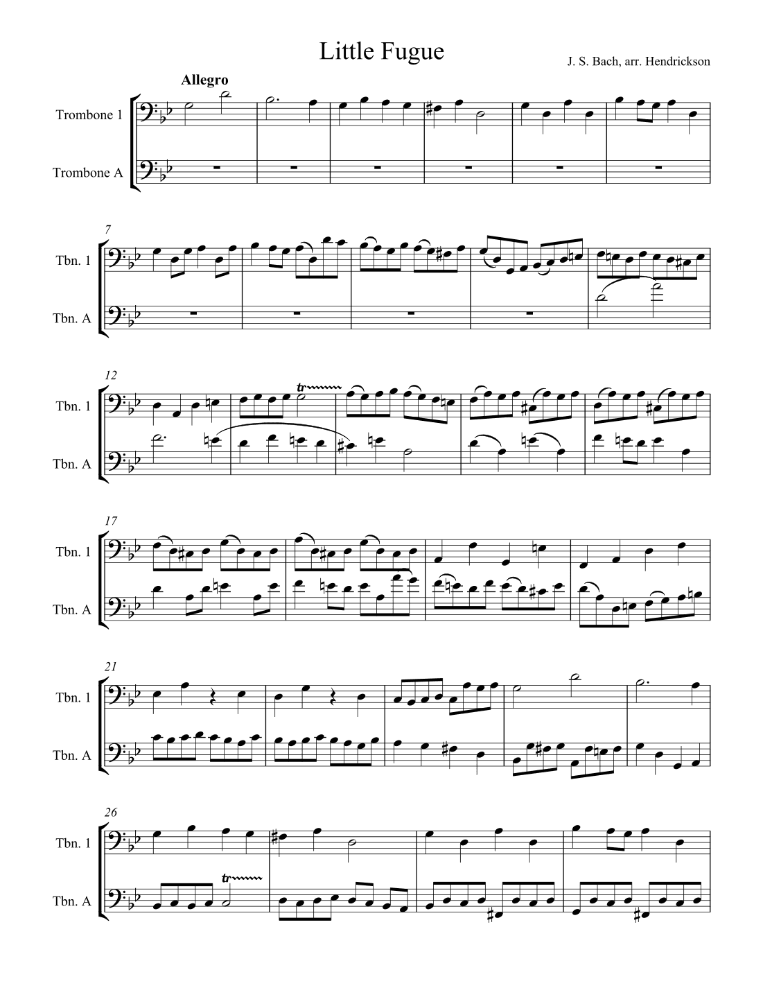"Little Fugue" for Trombone Duet (arr. Rob Hendrickson)