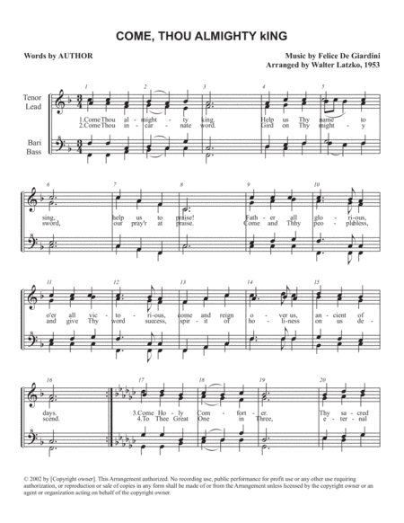 COME THOU ALMIGHTY KING (arr. Walter Latzko)