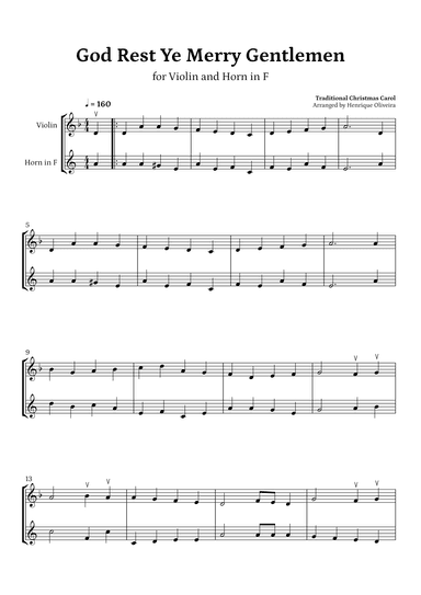 God Rest Ye Merry Gentlemen (Violin and Horn in F) - Beginner Level (arr. Henrique Oliveira)