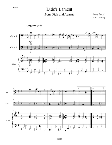 Dido's Lament (Cello Duet with Piano Accompaniment) (arr. B. C. Dockery)