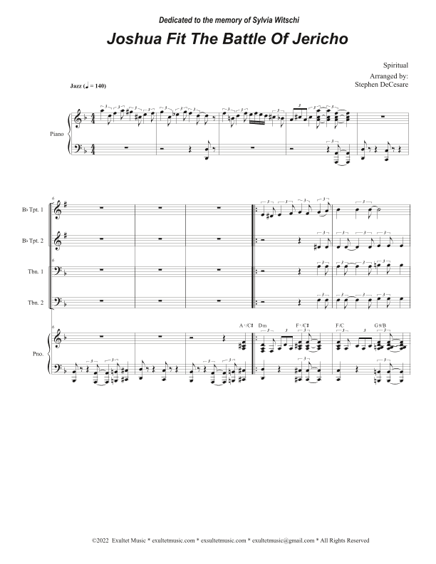 Joshua Fit The Battle of Jericho (Brass Quartet and Piano - Alternate Version) (arr. Stephen DeCesare)