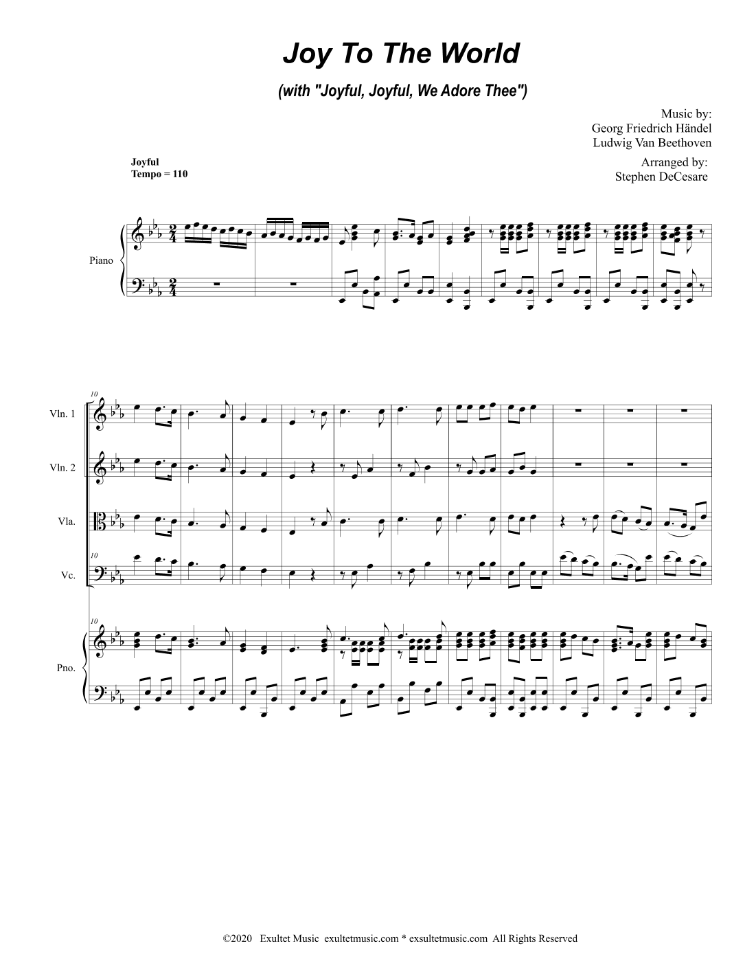 Joy To The World (with "Joyful, Joyful, We Adore Thee") (for String Quartet and Piano) (arr. Stephen DeCesare)