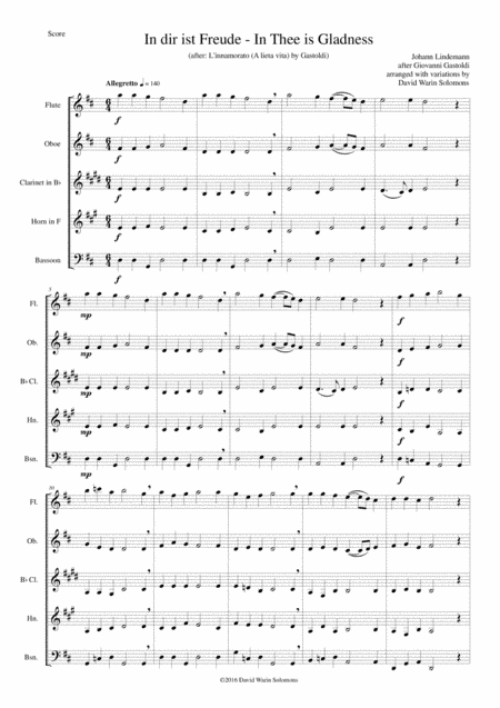 In dir ist Freude (In Thee is gladness - Sing we and Chant it) for wind quintet (arr. David Warin Solomons)