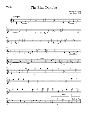 The Blue Danube for violin and piano (easy) (arr. Daniel C. M.)