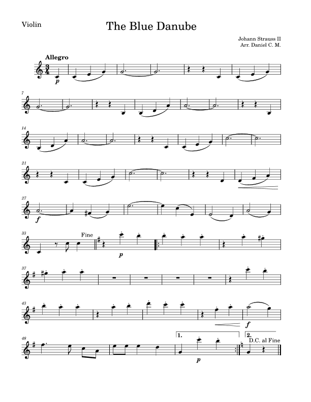 The Blue Danube for violin and piano (easy) (arr. Daniel C. M.)