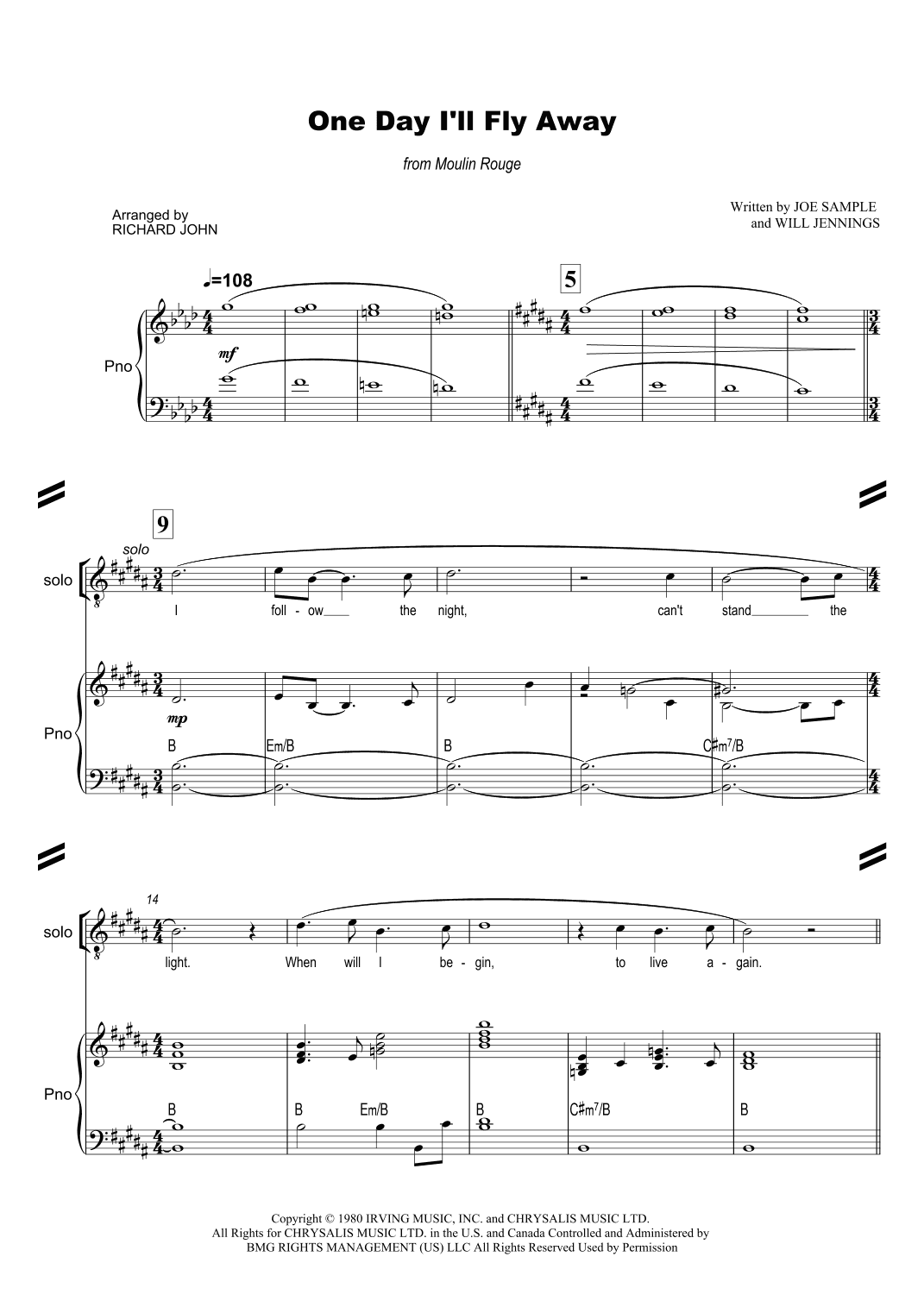 One Day I'll Fly Away (arr. Richard John)