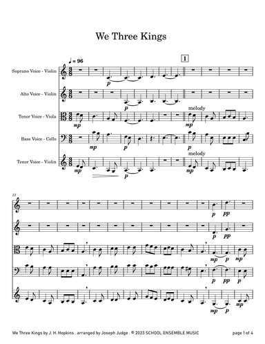 We Three Kings for String Quartet in Schools (arr. Joseph Judge)