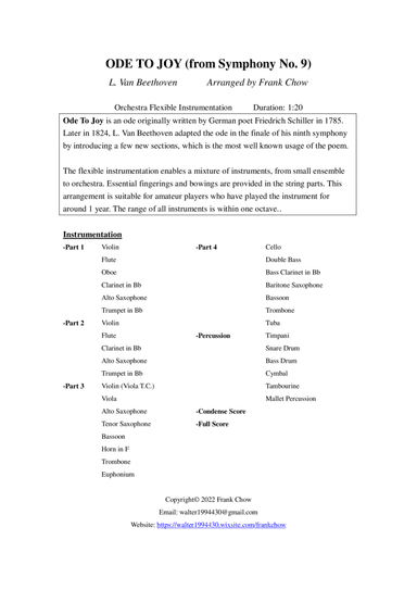 Ode To Joy (from Symphony No. 9) (Orchestra/Concert Band Flexible Instrumentation) (arr. Frank Chow)