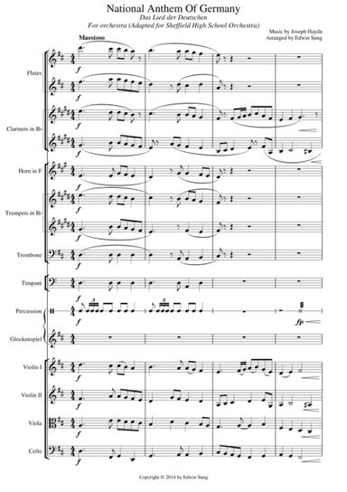 National Anthem of Germany (Suitable for intermediate orchestra, adapted for Sheffield High School O (arr. Edwin Sung)