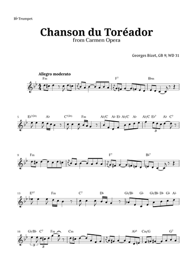 Chanson du Toreador by Bizet for Trumpet (arr. Langanho)
