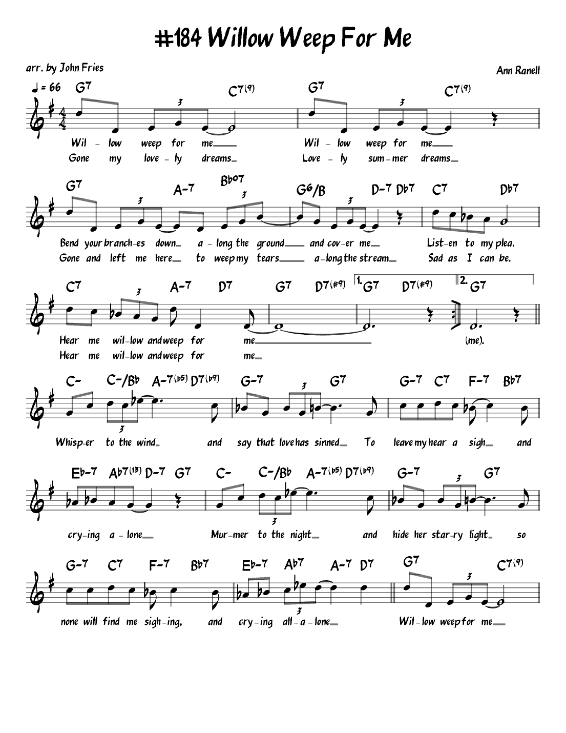 Willow Weep For Me (arr. John Fries)