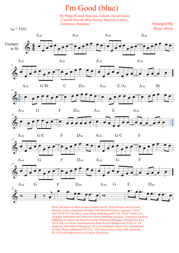 I'm Good (blue) (arr. Rene Alves)