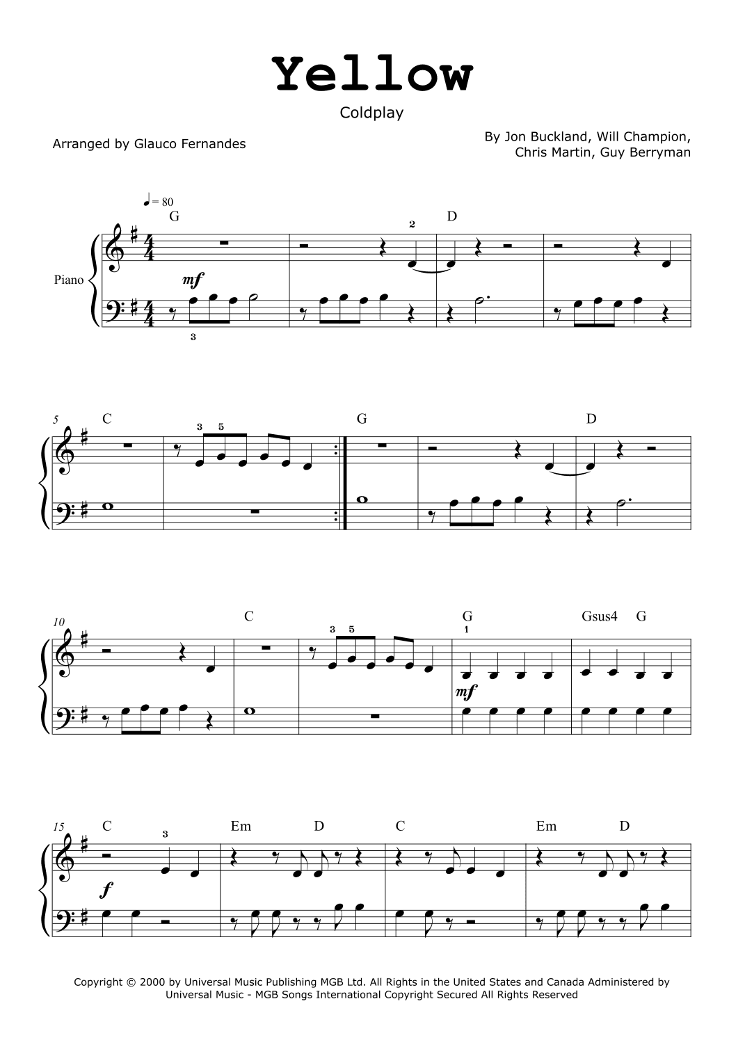 Yellow (arr. Glauco Fernandes)