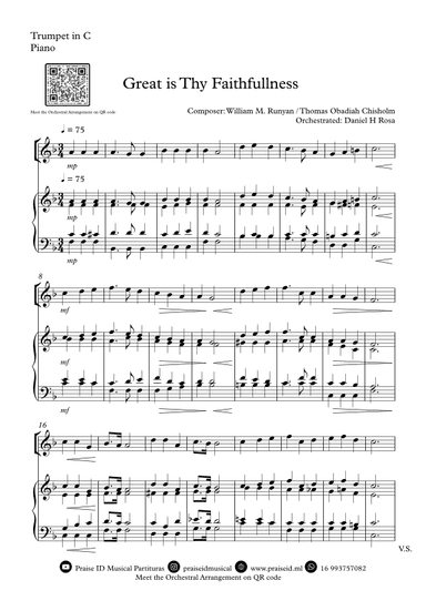 Great is Thy Faithfullness - Easy C Trumpet and Piano (arr. Daniel H Rosa)