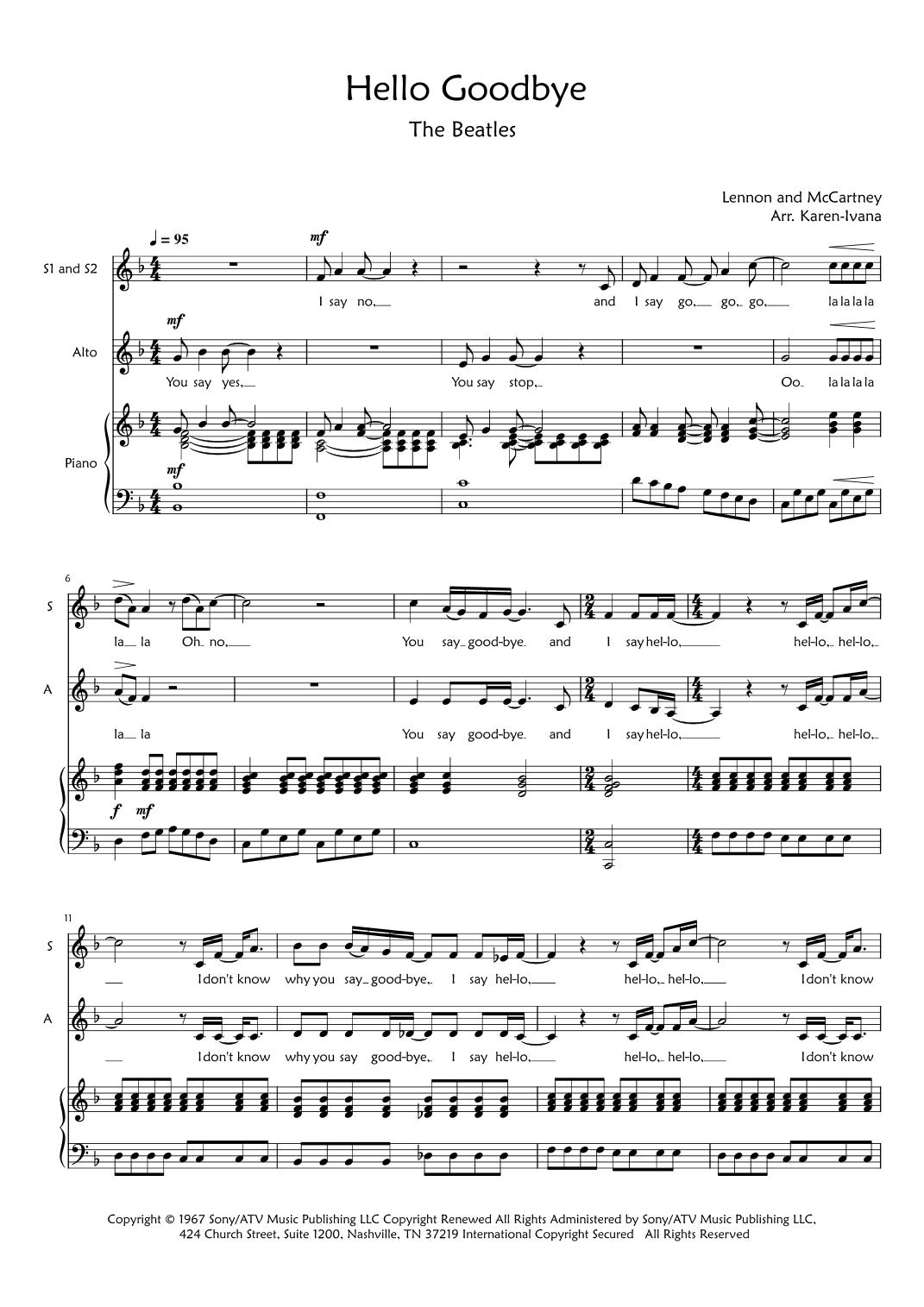 Hello, Goodbye (arr. Karen Ivana)