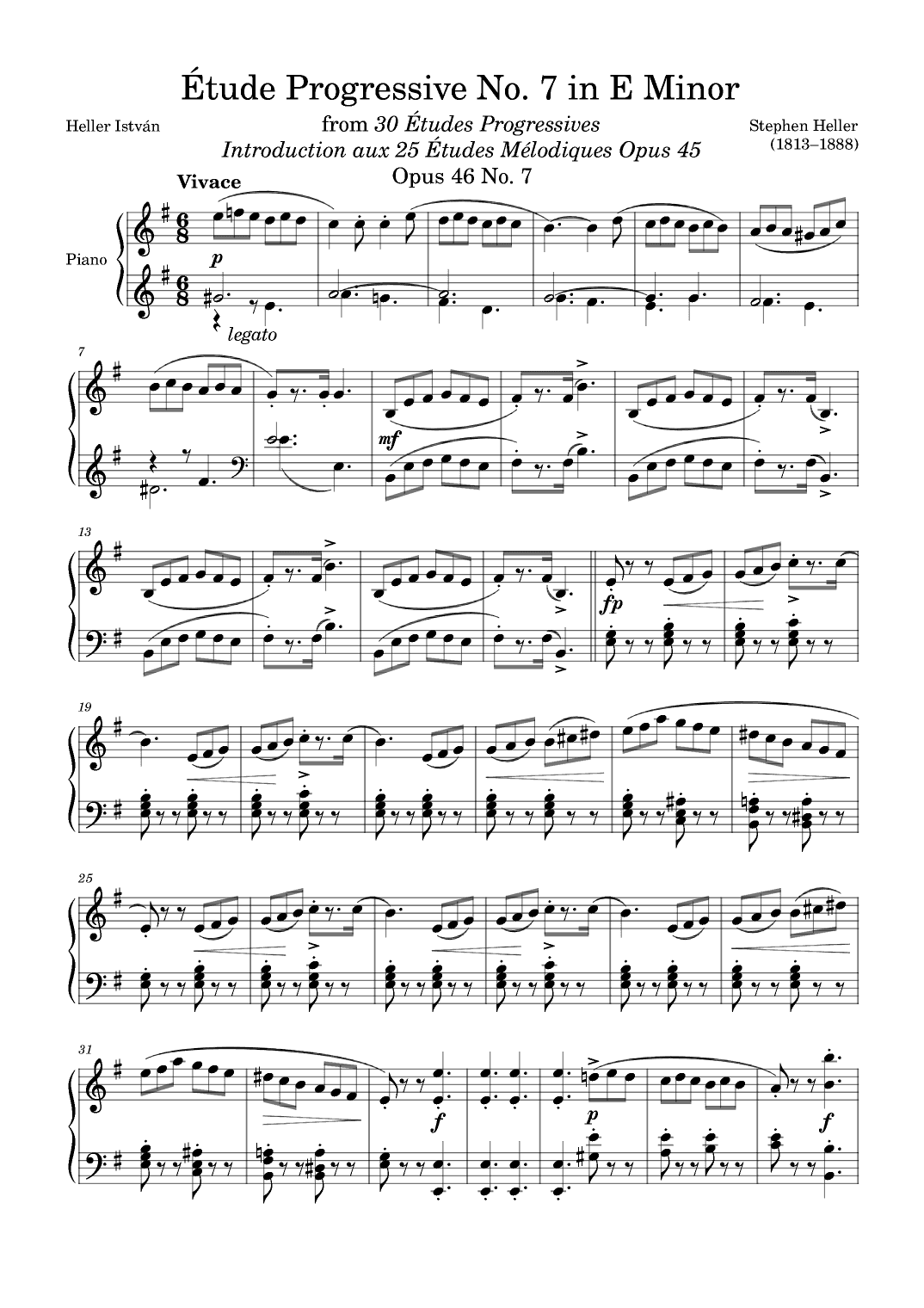 Etude Progressive Opus 46 No. 7 in E Minor (arr. Zachary Corbett)