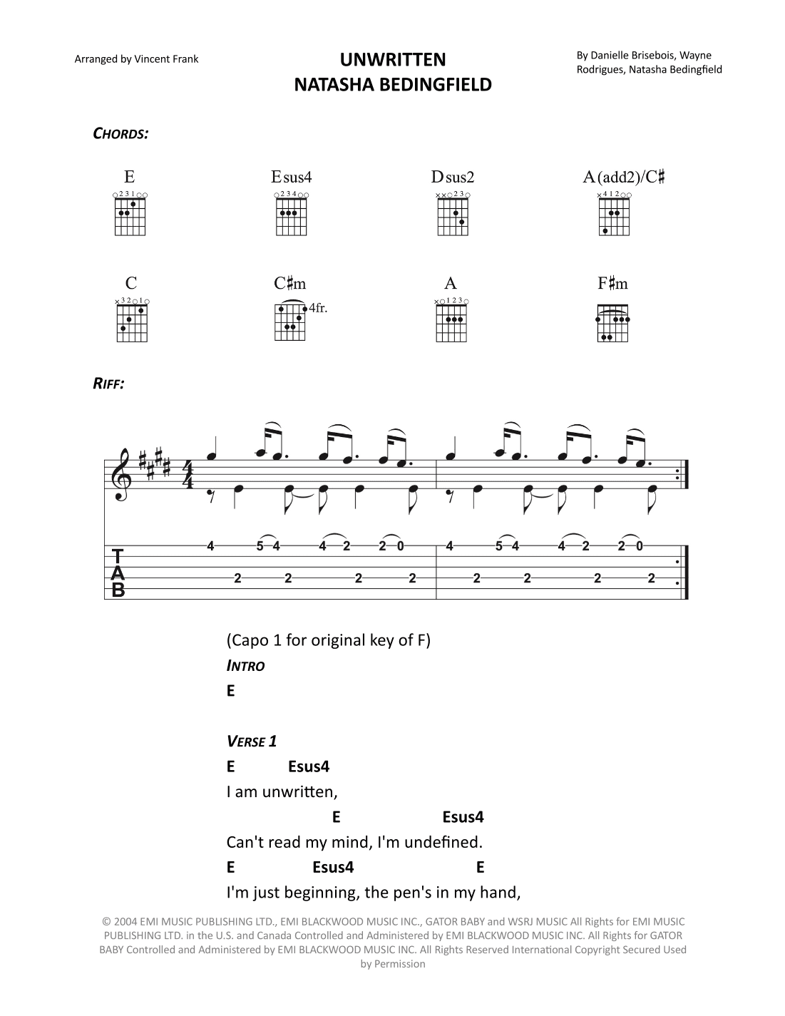 Unwritten (arr. Vincent Frank)