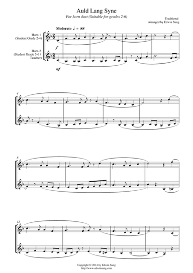 Auld Lang Syne (for horn duet, suitable for grades 2-6) (arr. Edwin Sung)