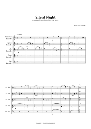 Silent Night by Franz Gruber for Recorder Quintet (arr. Ander)
