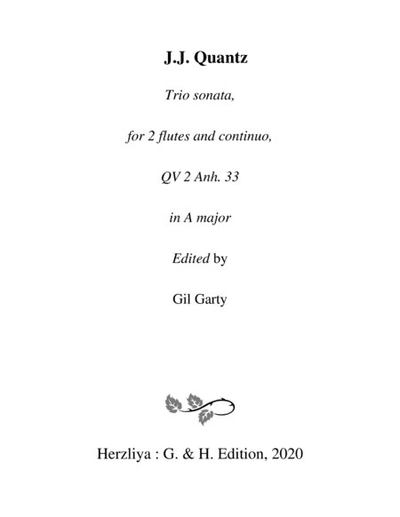 Trio sonata QV 2 Anh. 33 for 2 flutes and continuo in A major (arr. Gil Garty)