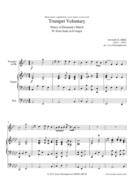 Trumpet Voluntary, or Prince of Denmark's March - Trumpet and Organ - Ab major (arr. Anne L Christopherson GRSM ARCM)