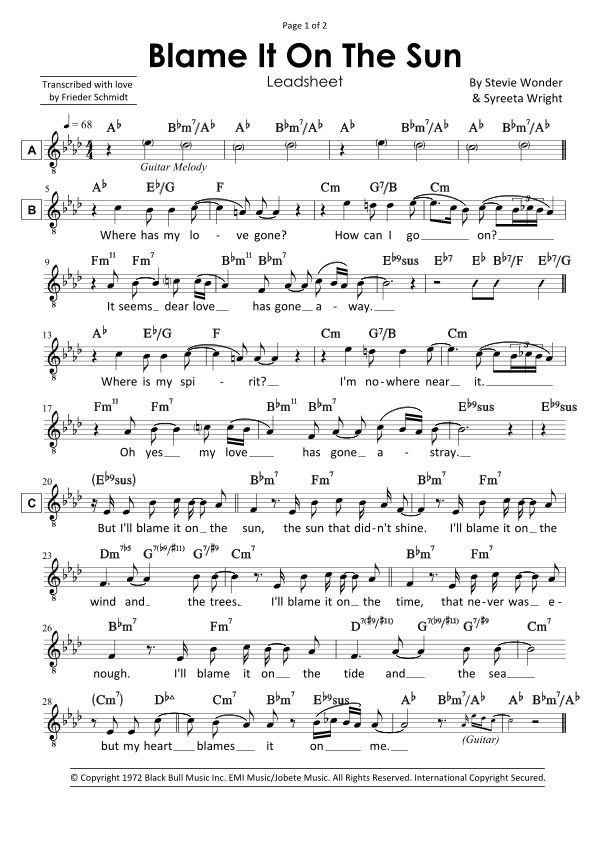 Blame It On The Sun (arr. Frieder Schmidt)