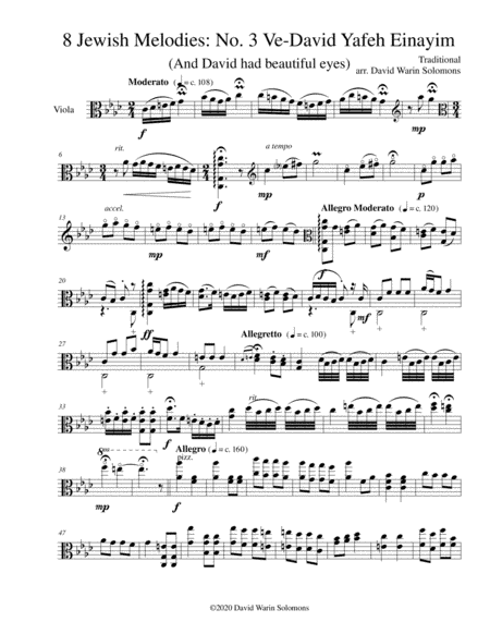 Ve-David yafeh einayim (And David had beautiful eyes) for viola solo (arr. David Warin Solomons)